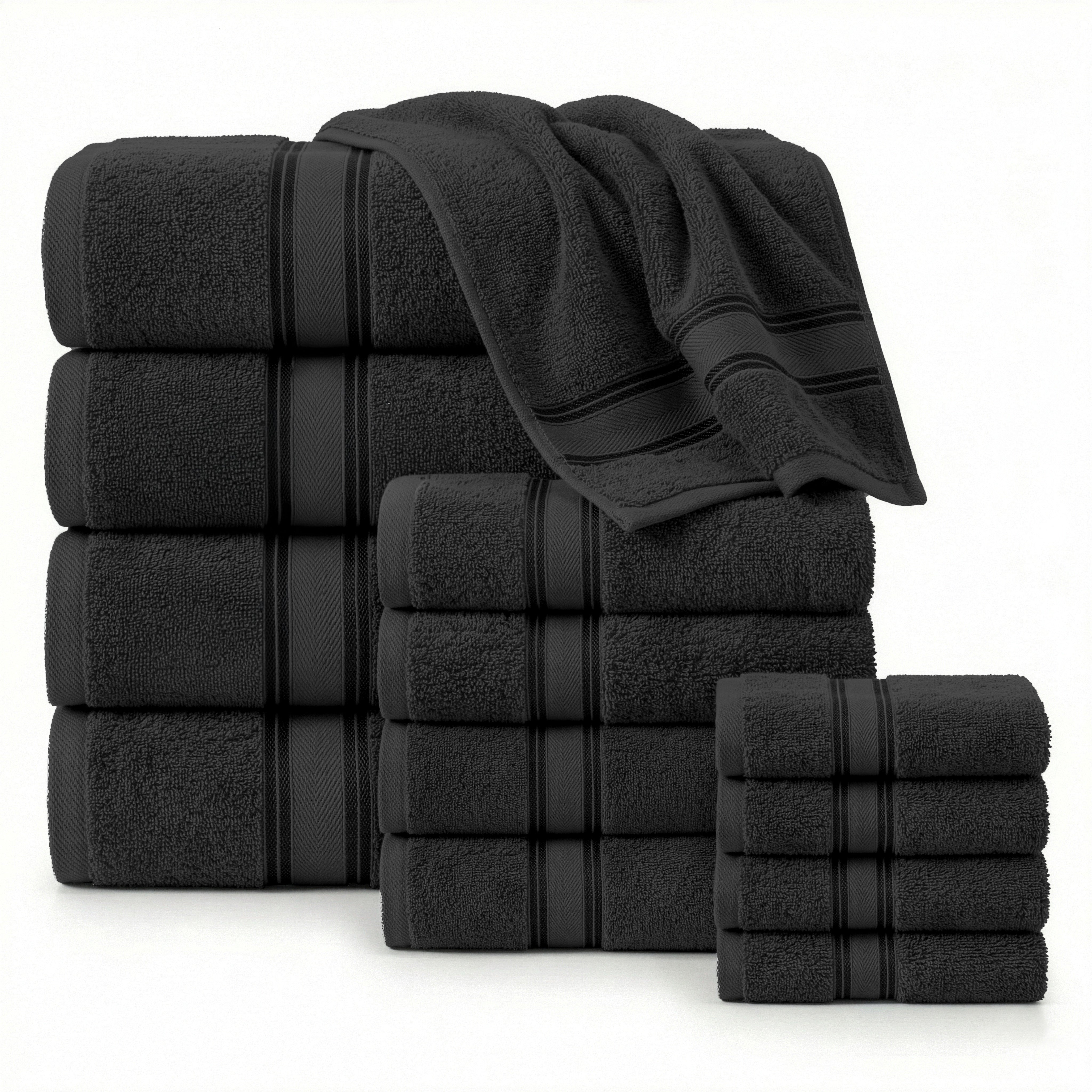 12 Piece 100% Cotton Towel Set 550GSM - Black